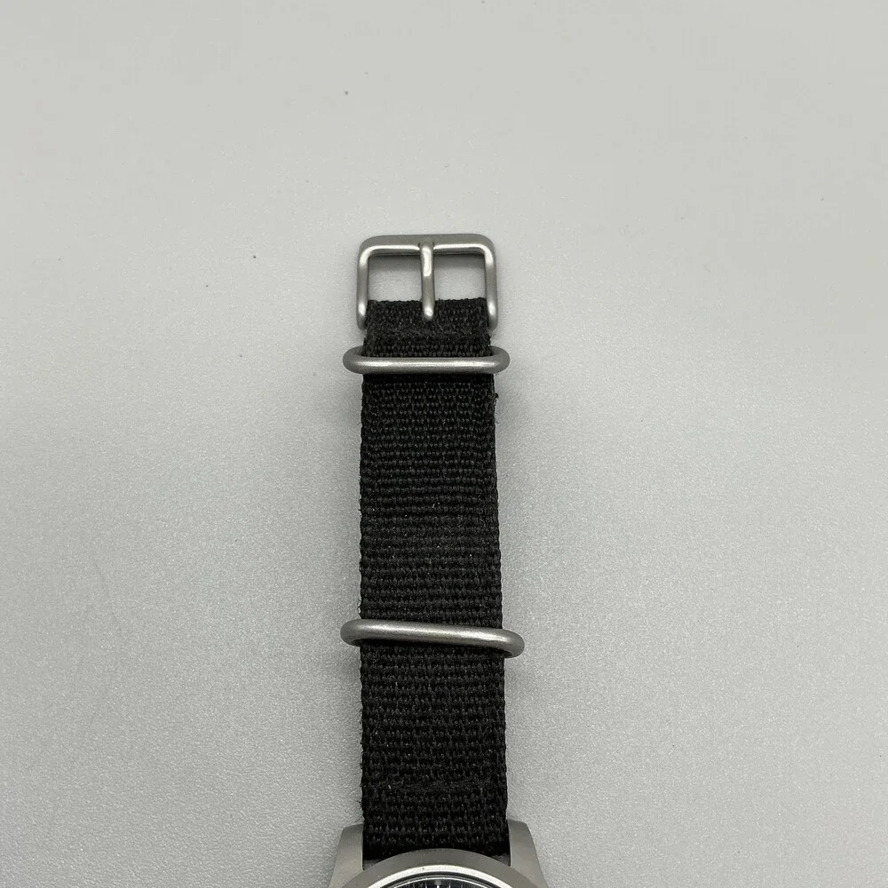Seiko 5 Automatic Mens Watch 37mm Black Dial Nylon Strap Day Date 7S26-02J0